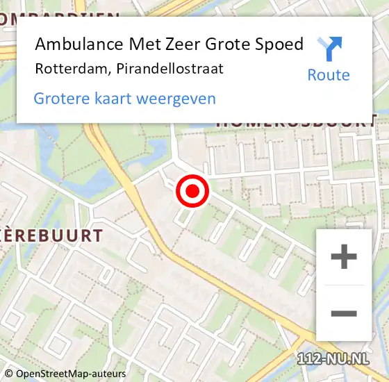 Locatie op kaart van de 112 melding: Ambulance Met Zeer Grote Spoed Naar Rotterdam, Pirandellostraat op 18 februari 2024 10:05