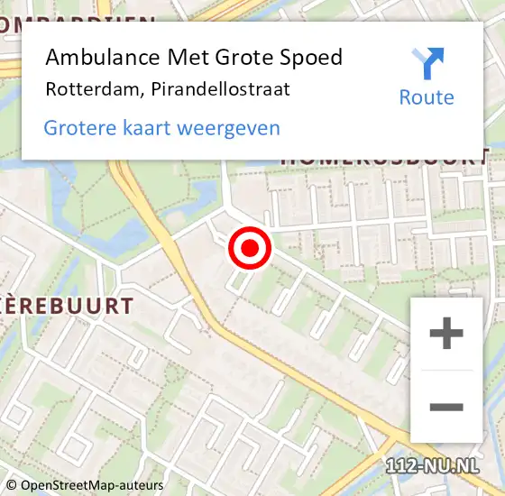 Locatie op kaart van de 112 melding: Ambulance Met Grote Spoed Naar Rotterdam, Pirandellostraat op 18 februari 2024 10:17