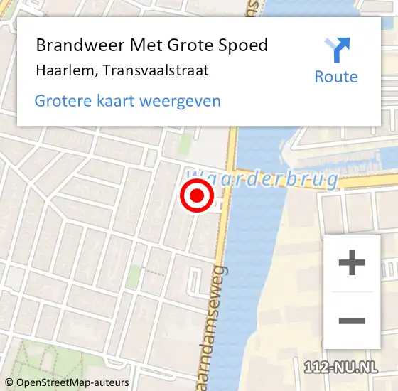 Locatie op kaart van de 112 melding: Brandweer Met Grote Spoed Naar Haarlem, Transvaalstraat op 18 februari 2024 10:54