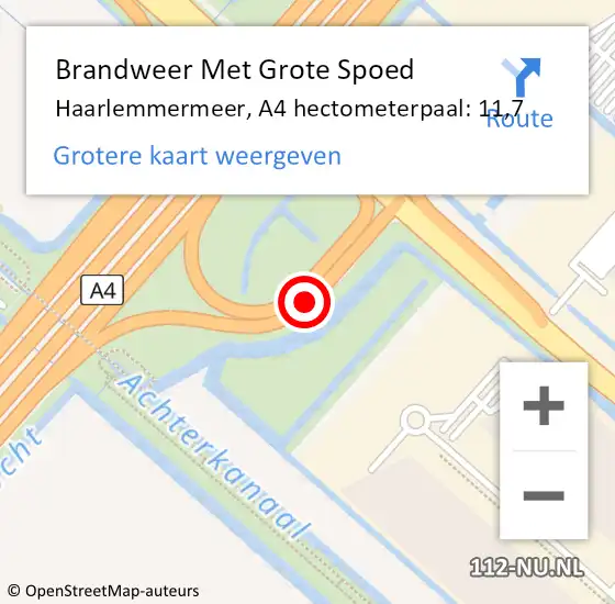 Locatie op kaart van de 112 melding: Brandweer Met Grote Spoed Naar Haarlemmermeer, A4 hectometerpaal: 11,7 op 18 februari 2024 11:02