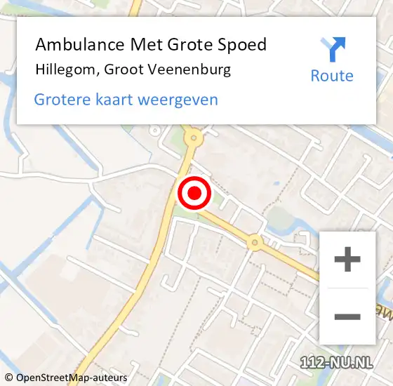 Locatie op kaart van de 112 melding: Ambulance Met Grote Spoed Naar Hillegom, Groot Veenenburg op 18 februari 2024 11:08