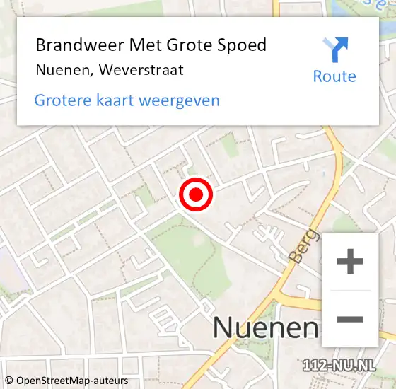 Locatie op kaart van de 112 melding: Brandweer Met Grote Spoed Naar Nuenen, Weverstraat op 18 februari 2024 11:15