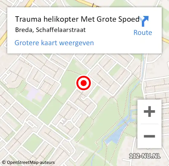 Locatie op kaart van de 112 melding: Trauma helikopter Met Grote Spoed Naar Breda, Schaffelaarstraat op 18 februari 2024 11:18