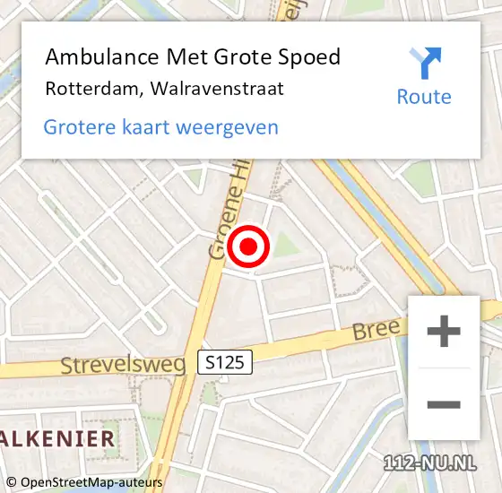 Locatie op kaart van de 112 melding: Ambulance Met Grote Spoed Naar Rotterdam, Walravenstraat op 18 februari 2024 11:25