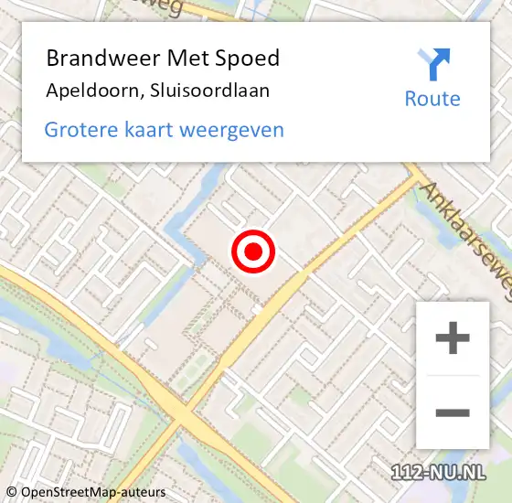 Locatie op kaart van de 112 melding: Brandweer Met Spoed Naar Apeldoorn, Sluisoordlaan op 18 februari 2024 11:42