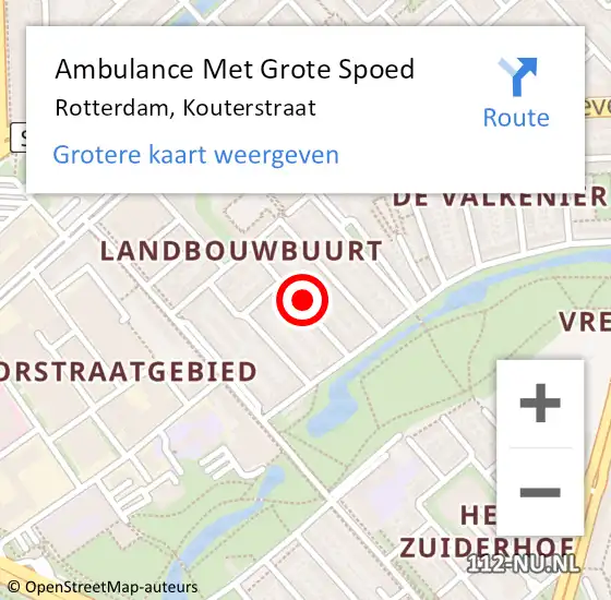 Locatie op kaart van de 112 melding: Ambulance Met Grote Spoed Naar Rotterdam, Kouterstraat op 18 februari 2024 11:47
