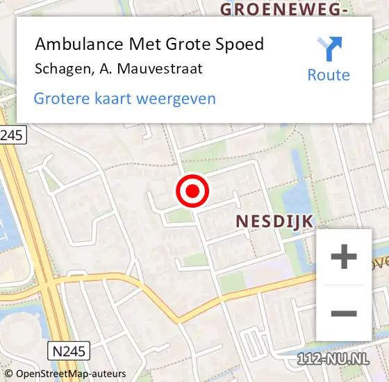 Locatie op kaart van de 112 melding: Ambulance Met Grote Spoed Naar Schagen, A. Mauvestraat op 18 februari 2024 12:05