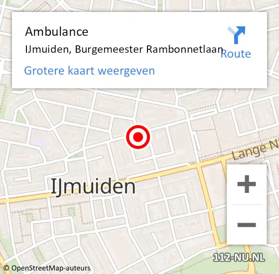 Locatie op kaart van de 112 melding: Ambulance IJmuiden, Burgemeester Rambonnetlaan op 18 februari 2024 12:06