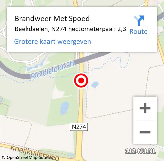 Locatie op kaart van de 112 melding: Brandweer Met Spoed Naar Beekdaelen, N274 hectometerpaal: 2,3 op 18 februari 2024 12:25