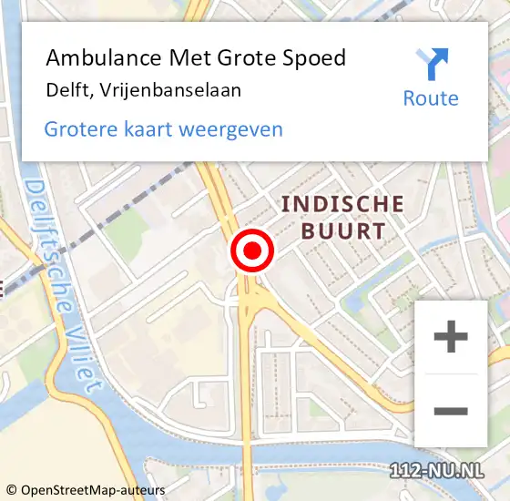 Locatie op kaart van de 112 melding: Ambulance Met Grote Spoed Naar Delft, Vrijenbanselaan op 18 februari 2024 12:38