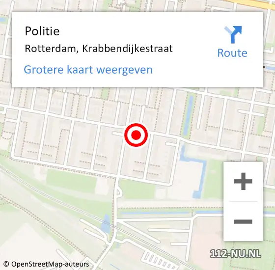 Locatie op kaart van de 112 melding: Politie Rotterdam, Krabbendijkestraat op 18 februari 2024 13:14