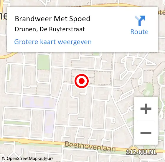 Locatie op kaart van de 112 melding: Brandweer Met Spoed Naar Drunen, De Ruyterstraat op 18 februari 2024 13:28