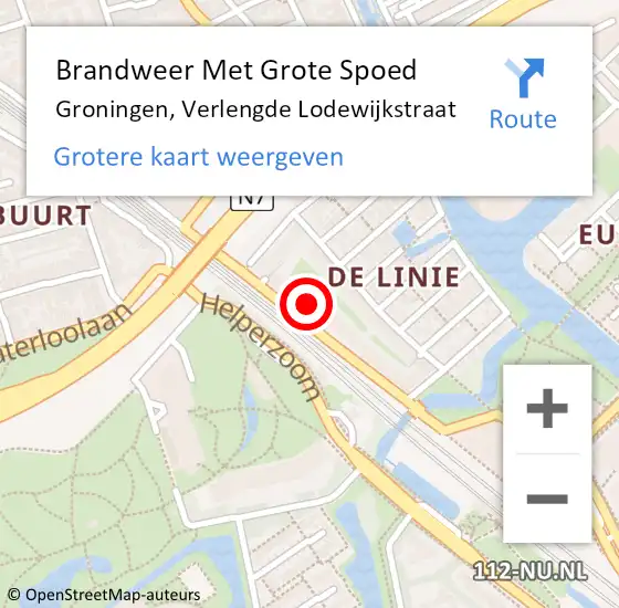 Locatie op kaart van de 112 melding: Brandweer Met Grote Spoed Naar Groningen, Verlengde Lodewijkstraat op 18 februari 2024 13:31