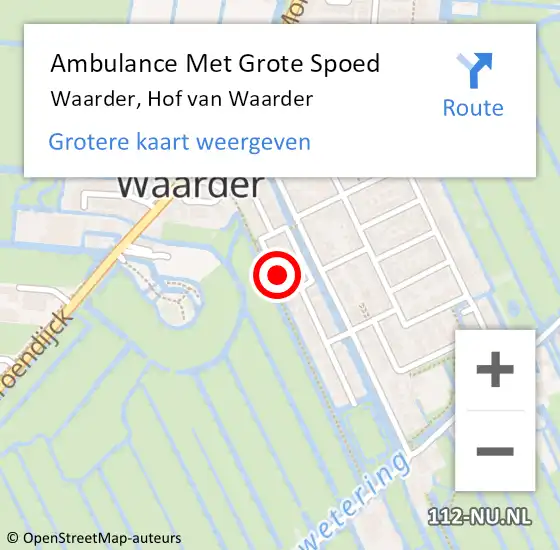 Locatie op kaart van de 112 melding: Ambulance Met Grote Spoed Naar Waarder, Hof van Waarder op 18 februari 2024 13:38