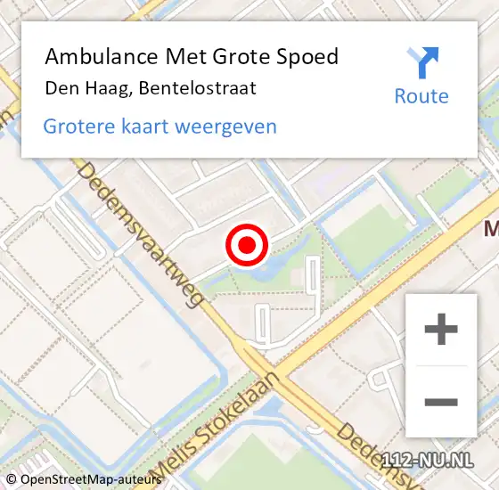 Locatie op kaart van de 112 melding: Ambulance Met Grote Spoed Naar Den Haag, Bentelostraat op 18 februari 2024 14:01