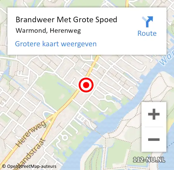 Locatie op kaart van de 112 melding: Brandweer Met Grote Spoed Naar Warmond, Herenweg op 18 februari 2024 14:03