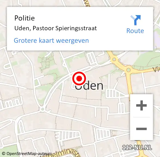 Locatie op kaart van de 112 melding: Politie Uden, Pastoor Spieringsstraat op 18 februari 2024 14:07