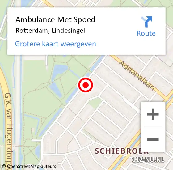 Locatie op kaart van de 112 melding: Ambulance Met Spoed Naar Rotterdam, Lindesingel op 18 februari 2024 15:18