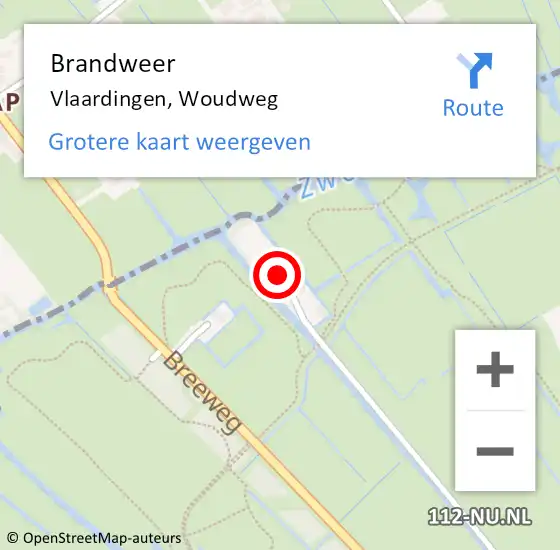 Locatie op kaart van de 112 melding: Brandweer Vlaardingen, Woudweg op 18 februari 2024 16:12