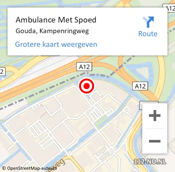 Locatie op kaart van de 112 melding: Ambulance Met Spoed Naar Gouda, Kampenringweg op 18 februari 2024 16:25