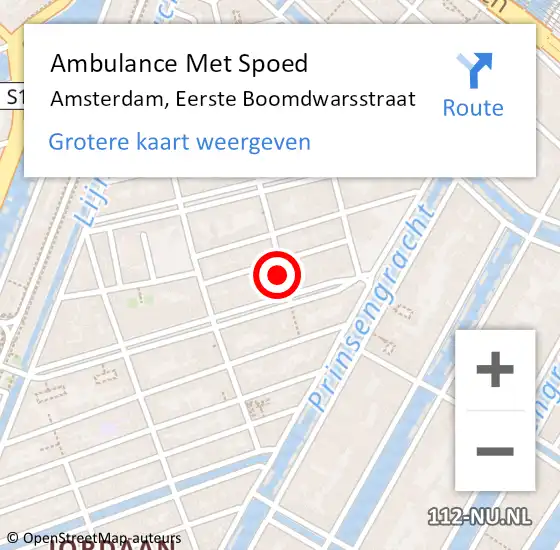 Locatie op kaart van de 112 melding: Ambulance Met Spoed Naar Amsterdam, Eerste Boomdwarsstraat op 18 februari 2024 16:40