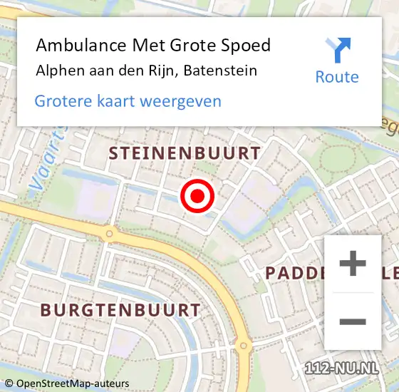 Locatie op kaart van de 112 melding: Ambulance Met Grote Spoed Naar Alphen aan den Rijn, Batenstein op 18 februari 2024 16:44