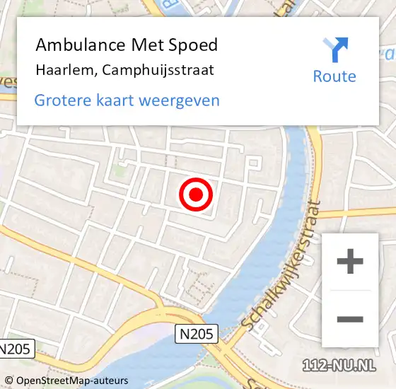 Locatie op kaart van de 112 melding: Ambulance Met Spoed Naar Haarlem, Camphuijsstraat op 18 februari 2024 17:00