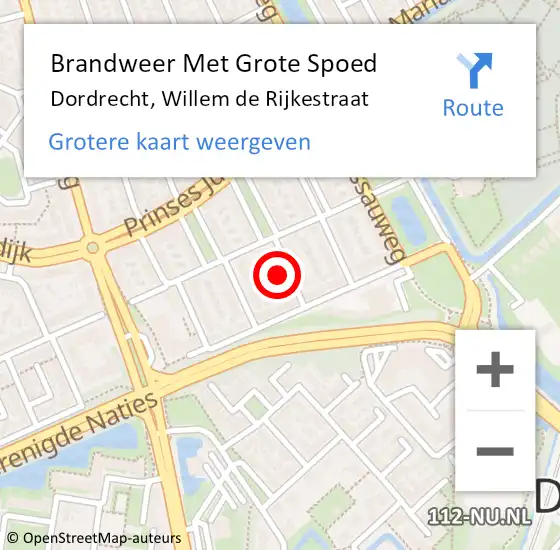 Locatie op kaart van de 112 melding: Brandweer Met Grote Spoed Naar Dordrecht, Willem de Rijkestraat op 18 februari 2024 17:18
