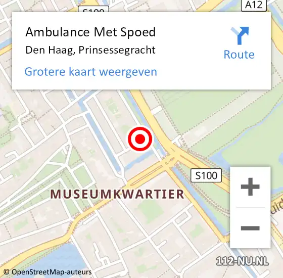 Locatie op kaart van de 112 melding: Ambulance Met Spoed Naar Den Haag, Prinsessegracht op 18 februari 2024 17:32