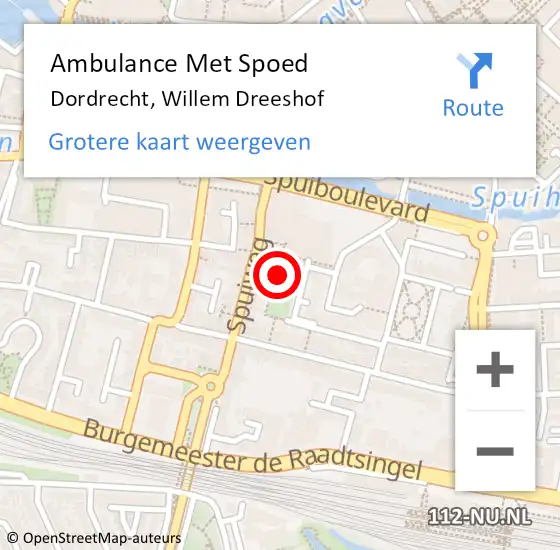 Locatie op kaart van de 112 melding: Ambulance Met Spoed Naar Dordrecht, Willem Dreeshof op 18 februari 2024 17:33