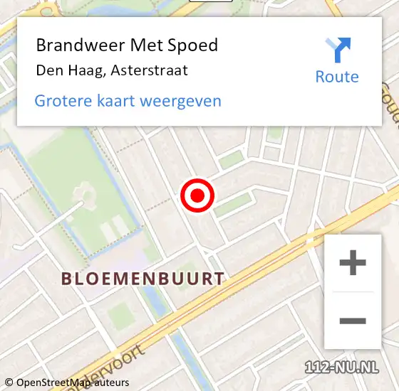 Locatie op kaart van de 112 melding: Brandweer Met Spoed Naar Den Haag, Asterstraat op 18 februari 2024 17:36