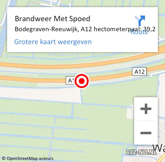 Locatie op kaart van de 112 melding: Brandweer Met Spoed Naar Bodegraven-Reeuwijk, A12 hectometerpaal: 39,2 op 18 februari 2024 17:44