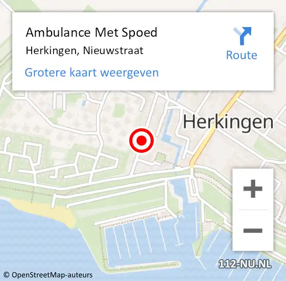 Locatie op kaart van de 112 melding: Ambulance Met Spoed Naar Herkingen, Nieuwstraat op 18 februari 2024 17:44