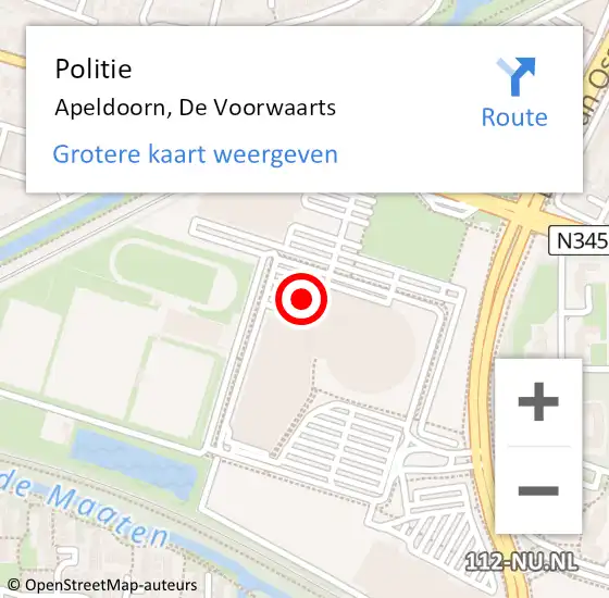 Locatie op kaart van de 112 melding: Politie Apeldoorn, De Voorwaarts op 18 februari 2024 17:44