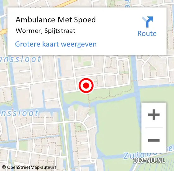 Locatie op kaart van de 112 melding: Ambulance Met Spoed Naar Wormer, Spijtstraat op 18 februari 2024 18:01