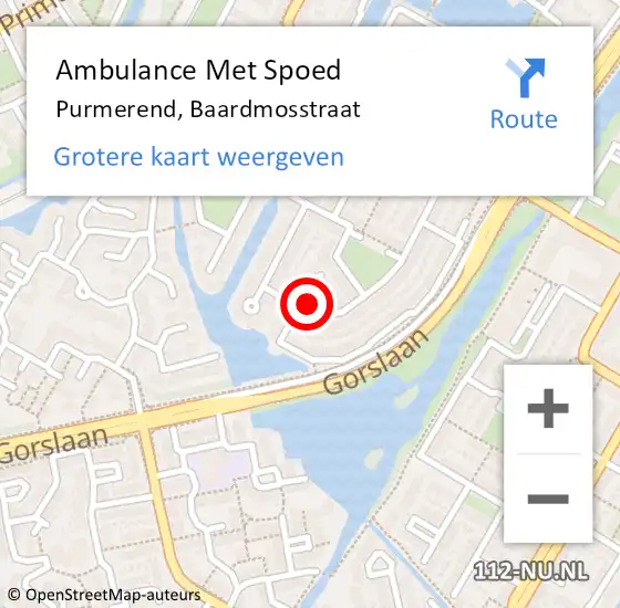 Locatie op kaart van de 112 melding: Ambulance Met Spoed Naar Purmerend, Baardmosstraat op 18 februari 2024 18:06