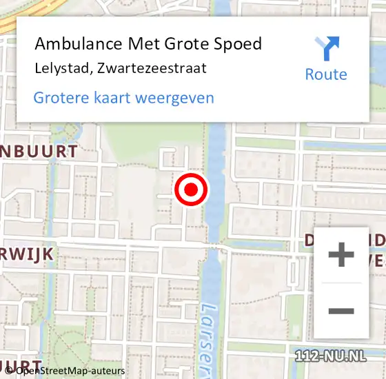 Locatie op kaart van de 112 melding: Ambulance Met Grote Spoed Naar Lelystad, Zwartezeestraat op 18 februari 2024 18:42