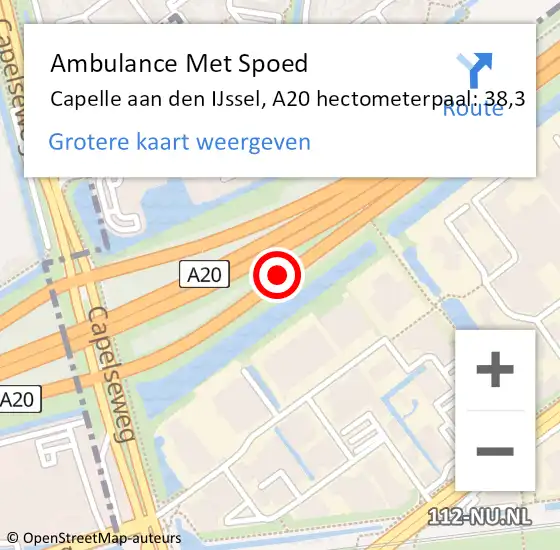 Locatie op kaart van de 112 melding: Ambulance Met Spoed Naar Capelle aan den IJssel, A20 hectometerpaal: 38,3 op 18 februari 2024 20:07