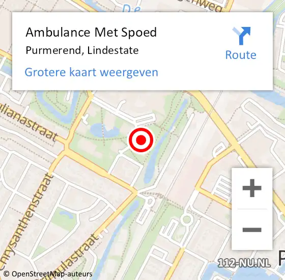 Locatie op kaart van de 112 melding: Ambulance Met Spoed Naar Purmerend, Lindestate op 18 februari 2024 20:16