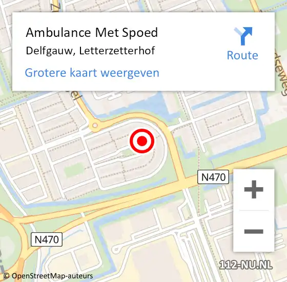 Locatie op kaart van de 112 melding: Ambulance Met Spoed Naar Delfgauw, Letterzetterhof op 18 februari 2024 20:19