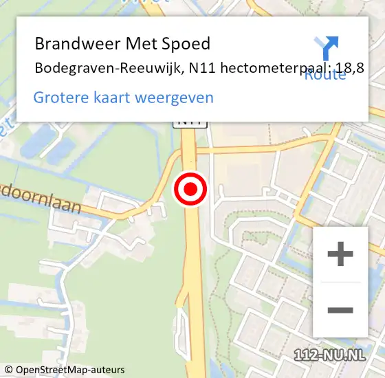 Locatie op kaart van de 112 melding: Brandweer Met Spoed Naar Bodegraven-Reeuwijk, N11 hectometerpaal: 18,8 op 18 februari 2024 20:29