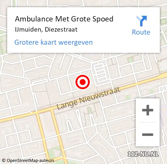 Locatie op kaart van de 112 melding: Ambulance Met Grote Spoed Naar IJmuiden, Diezestraat op 18 februari 2024 20:36