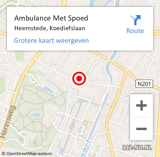 Locatie op kaart van de 112 melding: Ambulance Met Spoed Naar Heemstede, Koediefslaan op 18 februari 2024 21:09