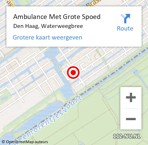 Locatie op kaart van de 112 melding: Ambulance Met Grote Spoed Naar Den Haag, Waterweegbree op 18 februari 2024 22:00