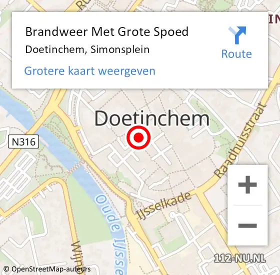 Locatie op kaart van de 112 melding: Brandweer Met Grote Spoed Naar Doetinchem, Simonsplein op 18 februari 2024 22:04