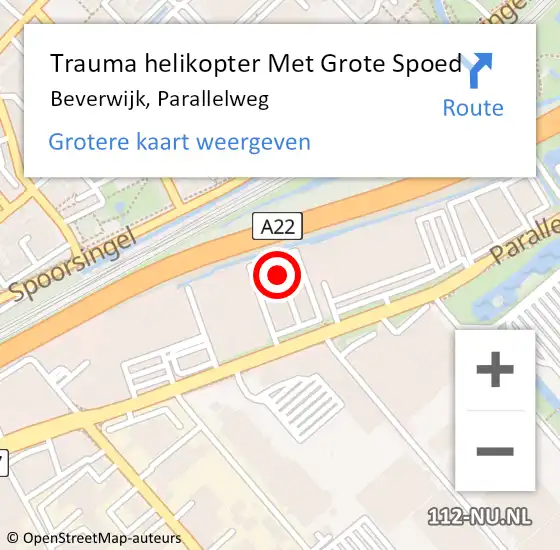 Locatie op kaart van de 112 melding: Trauma helikopter Met Grote Spoed Naar Beverwijk, Parallelweg op 18 februari 2024 22:18