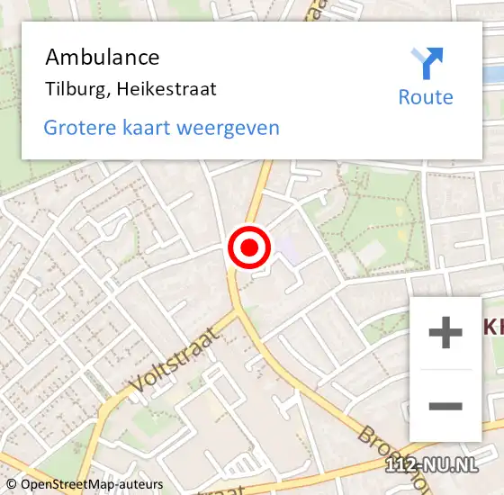 Locatie op kaart van de 112 melding: Ambulance Tilburg, Heikestraat op 26 september 2014 12:01