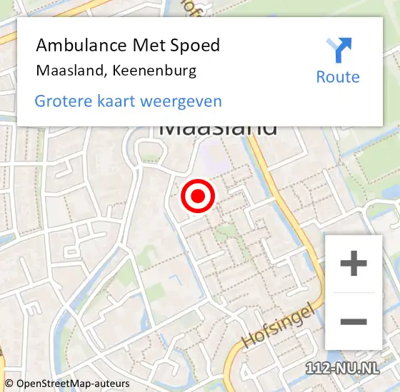 Locatie op kaart van de 112 melding: Ambulance Met Spoed Naar Maasland, Keenenburg op 18 februari 2024 22:33