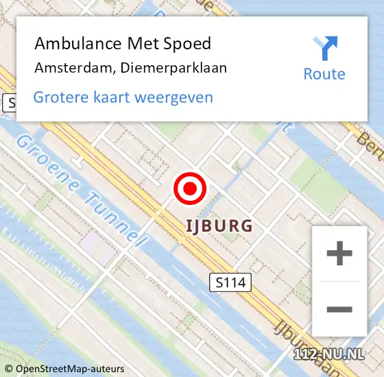 Locatie op kaart van de 112 melding: Ambulance Met Spoed Naar Amsterdam, Diemerparklaan op 18 februari 2024 22:40