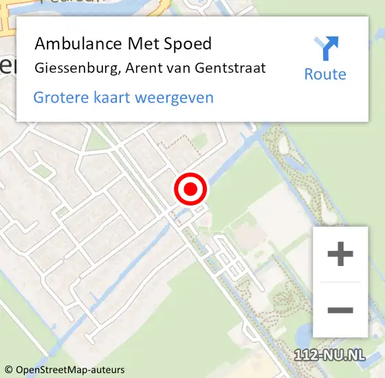 Locatie op kaart van de 112 melding: Ambulance Met Spoed Naar Giessenburg, Arent van Gentstraat op 18 februari 2024 22:51